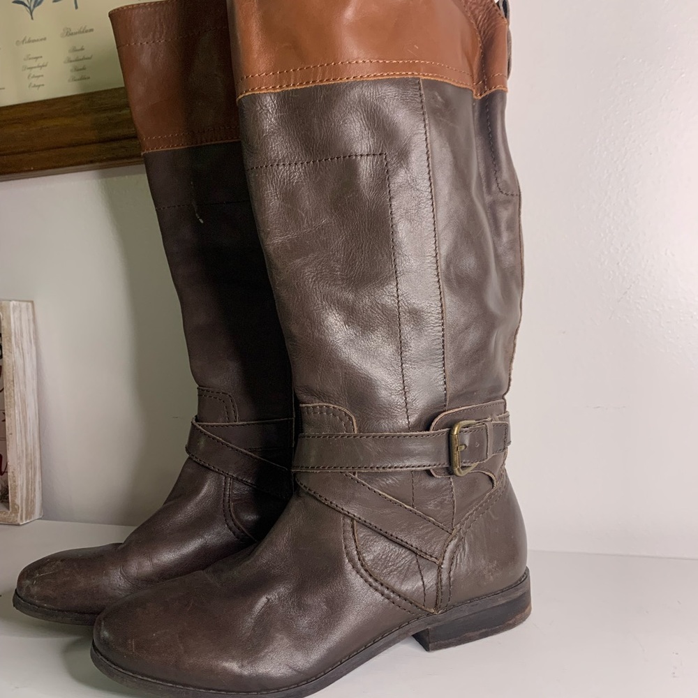 Marc Fisher Tall Two Tone Brown Faux Leather Boots Size 8.5